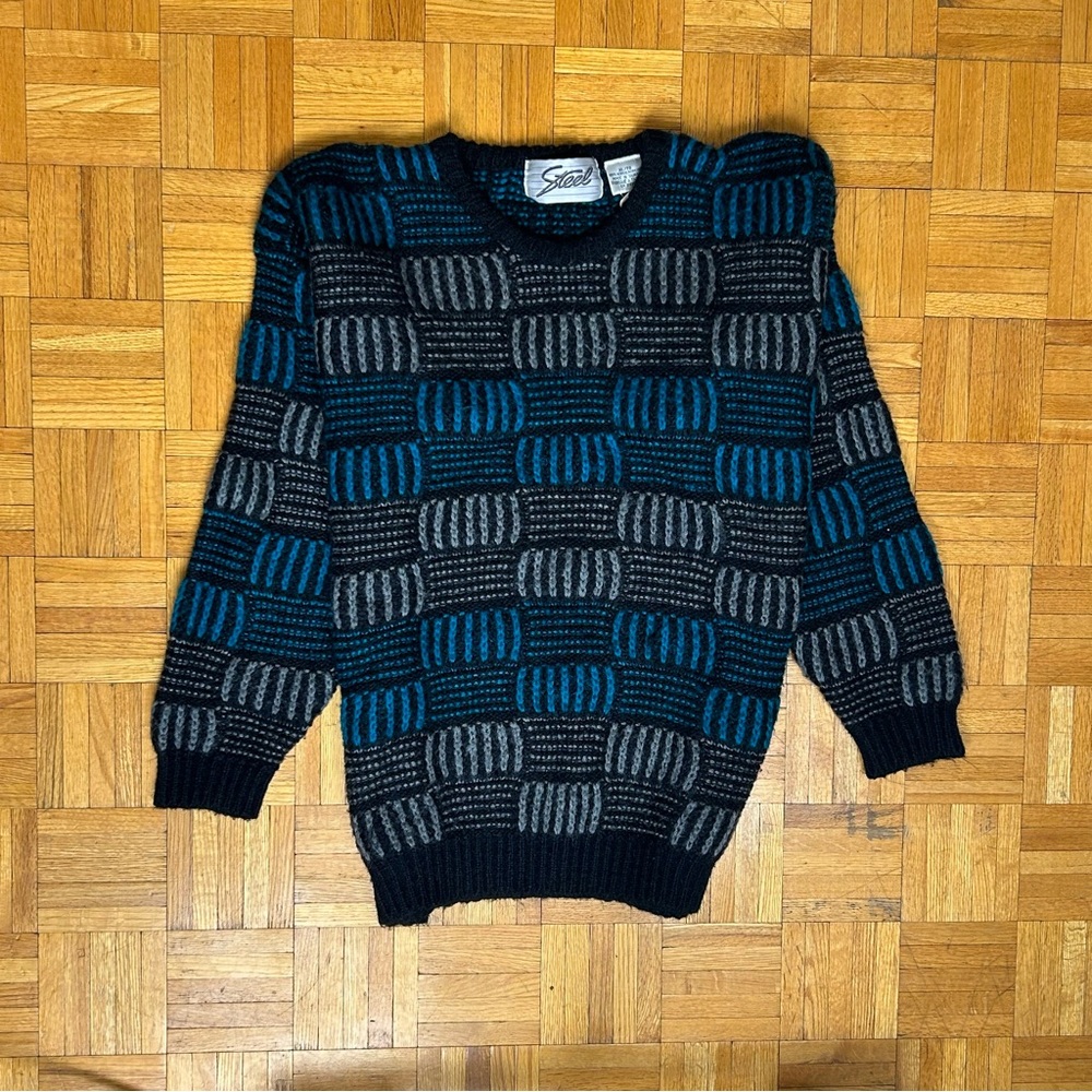Steel Black/Blue/Grey Vintage XLarge Acrylic Sweater